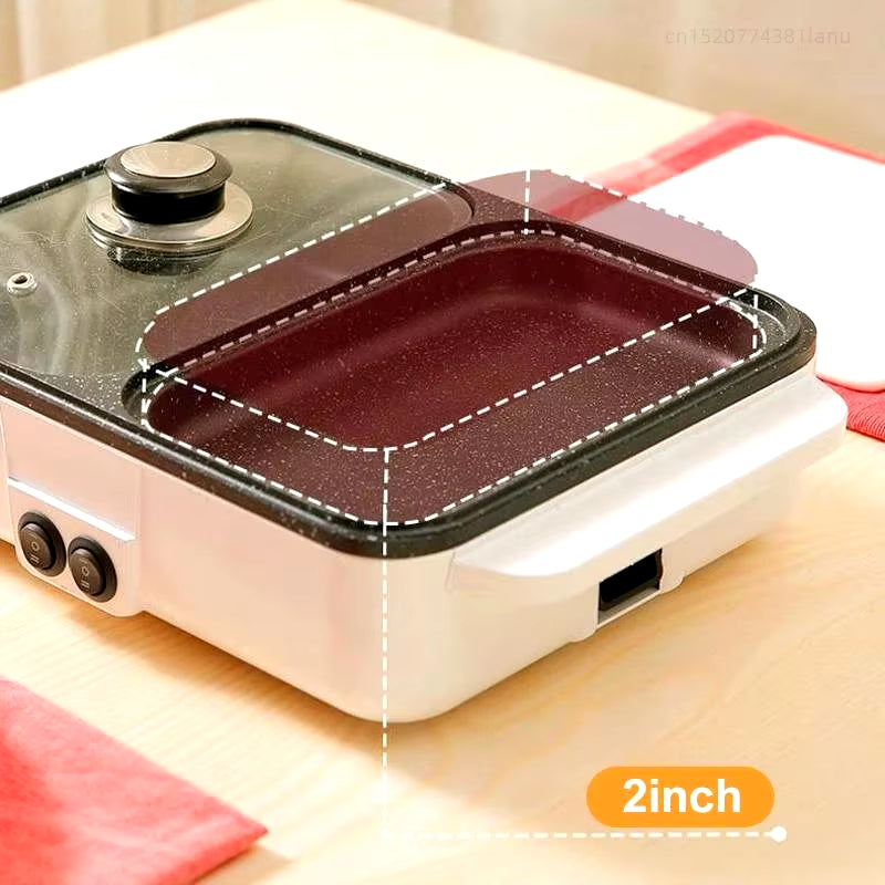 110V/220V 2 in 1 Electric Hot Pot Cooker BBQ Grill Multicooker Electric BBQ Grill Non Stick Plate Barbecue Pan Hot Pot 1200W