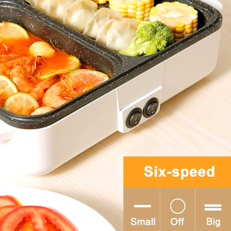 110V/220V 2 in 1 Electric Hot Pot Cooker BBQ Grill Multicooker Electric BBQ Grill Non Stick Plate Barbecue Pan Hot Pot 1200W