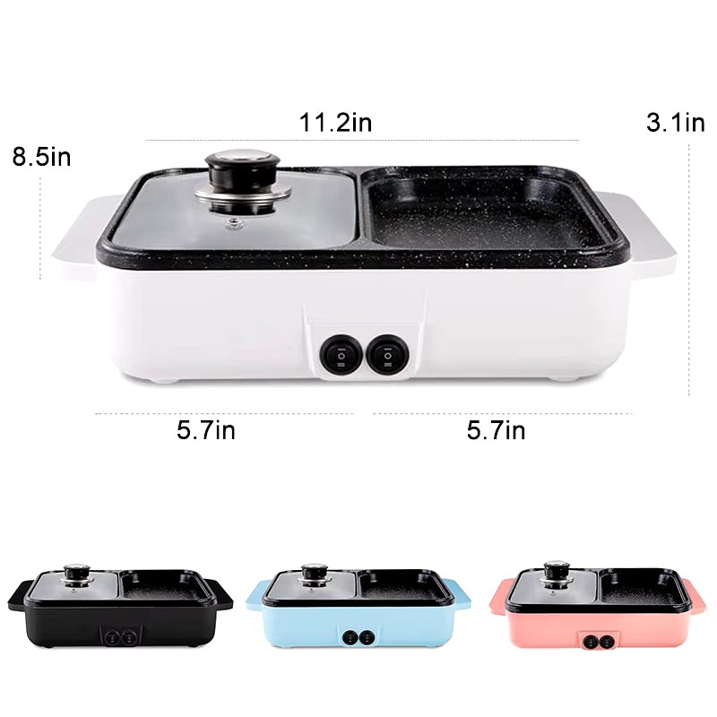 110V/220V 2 in 1 Electric Hot Pot Cooker BBQ Grill Multicooker Electric BBQ Grill Non Stick Plate Barbecue Pan Hot Pot 1200W