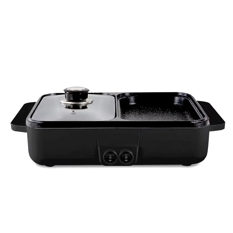 110V/220V 2 in 1 Electric Hot Pot Cooker BBQ Grill Multicooker Electric BBQ Grill Non Stick Plate Barbecue Pan Hot Pot 1200W